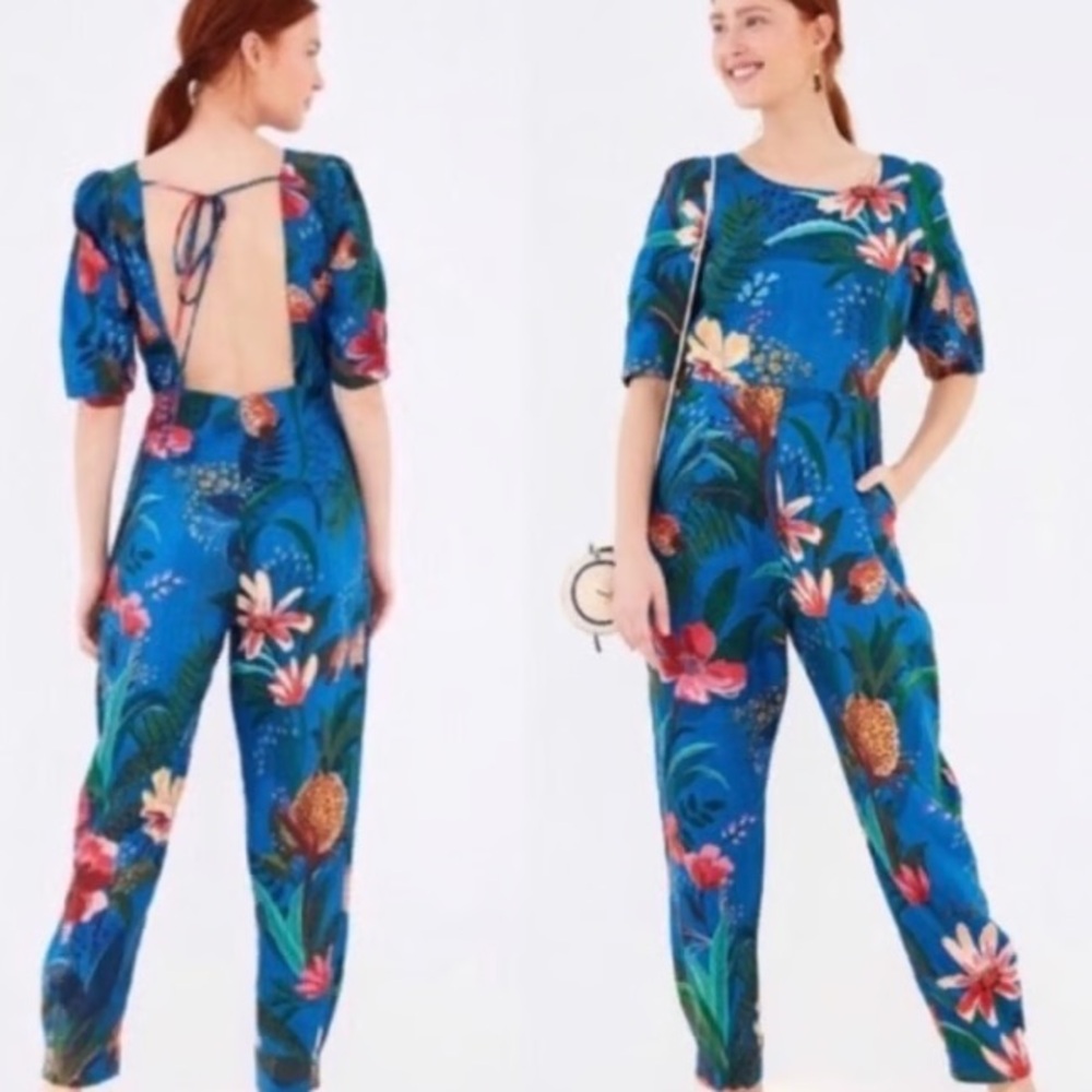 Farm Rio Jumpsuit Blue Jungle size XS